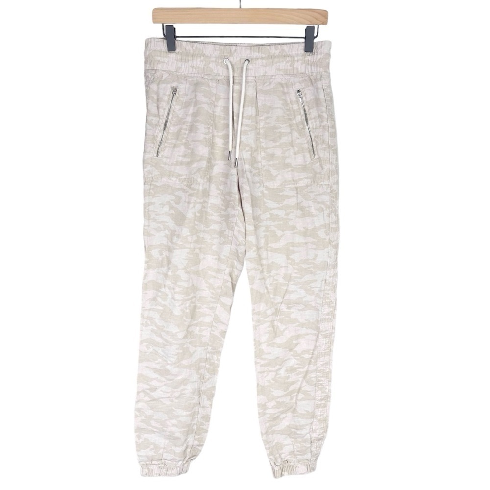 Athleta Cabo Tide Linen Jogger 4 Camo Elastic Waist Pull On Pant Beach Surf Tan
